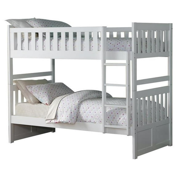Pemberly Row Transitional Wood Twin over Twin Bunk Bed in White