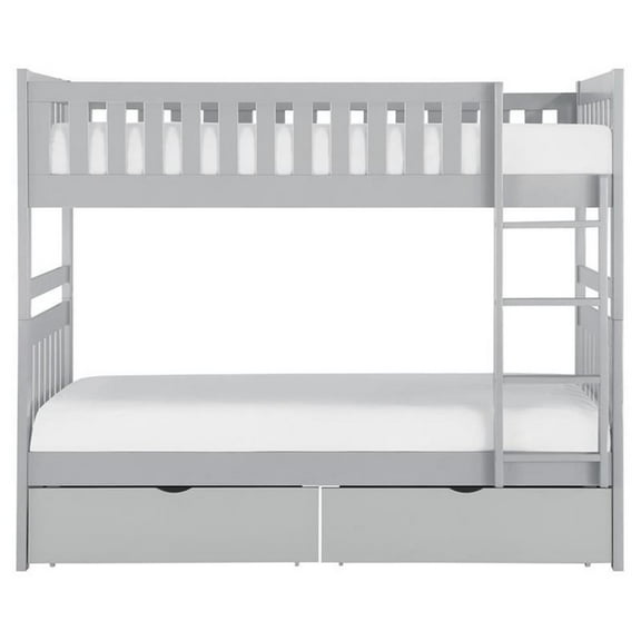 Pemberly Row Transitional Wood Twin over Twin Bunk Bed with Storage Box in Gray