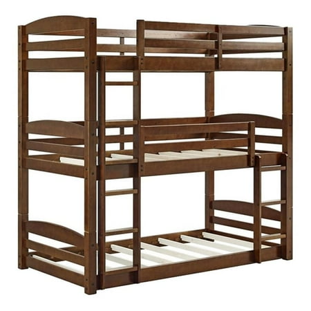 Pemberley Row Solid Wood Mocha Brown Triple Bunk Bed Rectangular Convertible 77.13"H Unassembled