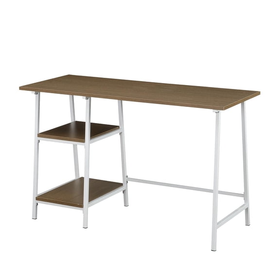 Pemberly Row Trestle Desk in Caramel Driftwood and White Metal Frame