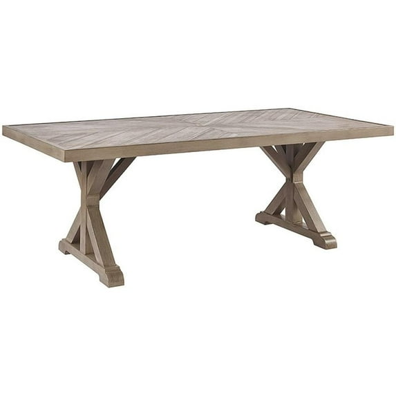 Pemberly Row Trestle Patio Dining Table in Beige