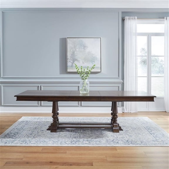 Pemberly Row Trestle Table with Self Storing 24 Inch Leaf in Cherry