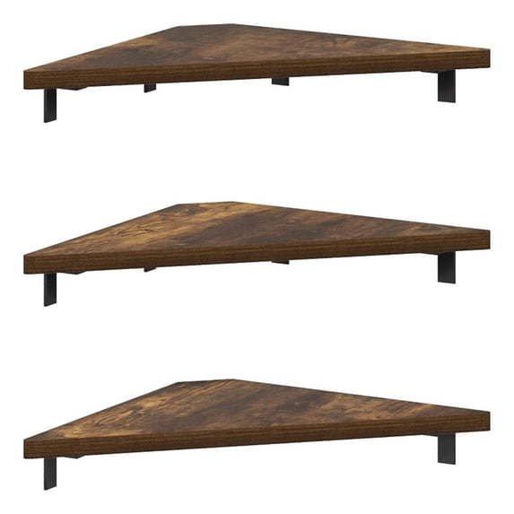 Pemberly Row Triangle Corner Floating Shelves in Wall Mount Display Set of 3