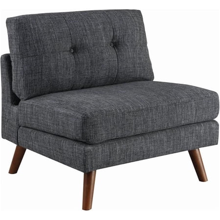 Pemberly Row Tufted Back Armless Chair in Dark Gray and Walnut