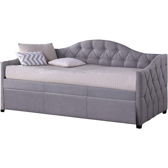 Pemberly Row Tufted Daybed with Trundle in Gray