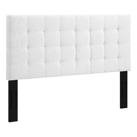 Pemberly Row Tufted Full/Queen Upholstered Linen Fabric Headboard in White