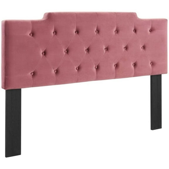 Pemberly Row Tufted King/California King Velvet Headboard in Dusty Rose