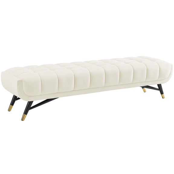 Pemberly Row Tufted Performance Velvet Bench in Ivory and Black