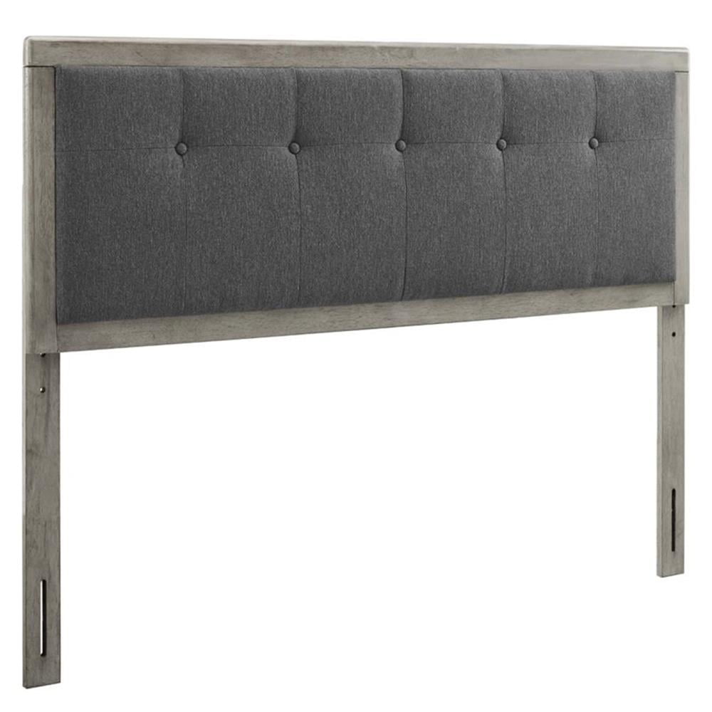 Pemberly Row Tufted Queen Fabric and Wood Headboard in Gray/Charcoal
