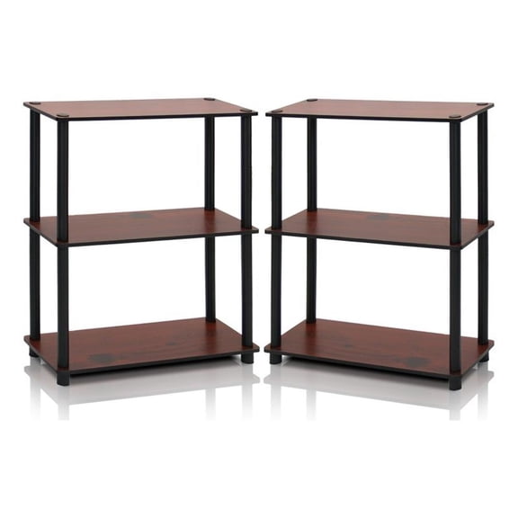 Pemberly Row Turn-N-Tube 3-Tier Shelf Display Rack in Dark Cherry Set of 2