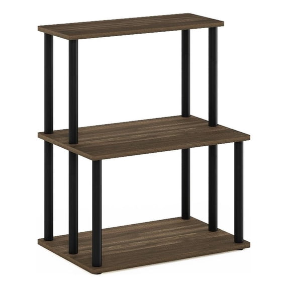 Pemberly Row Turn-N-Tube 3-Tier Toolless Kitchen Shelf in Columbia Walnut/Black