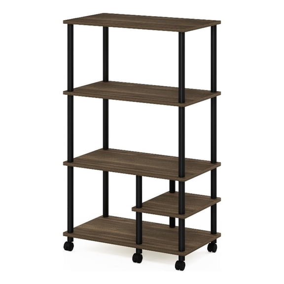 Pemberly Row Turn-N-Tube 4-Tier Kitchen Shelf Cart in Columbia Walnut/Black