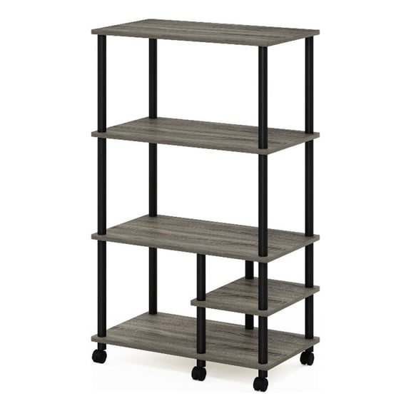Pemberly Row Turn-N-Tube 4-Tier Kitchen Shelf Cart in French Oak Gray/Black