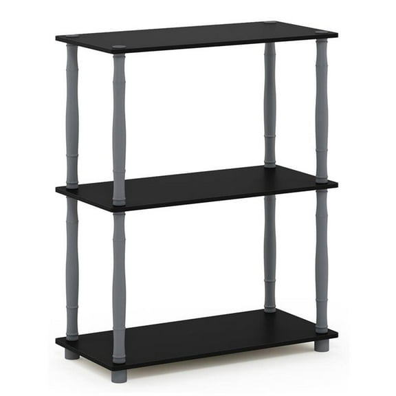Pemberly Row Turn-N-Tube Engineered Wood 3-Tier Shelf Display Rack in Black/Gray