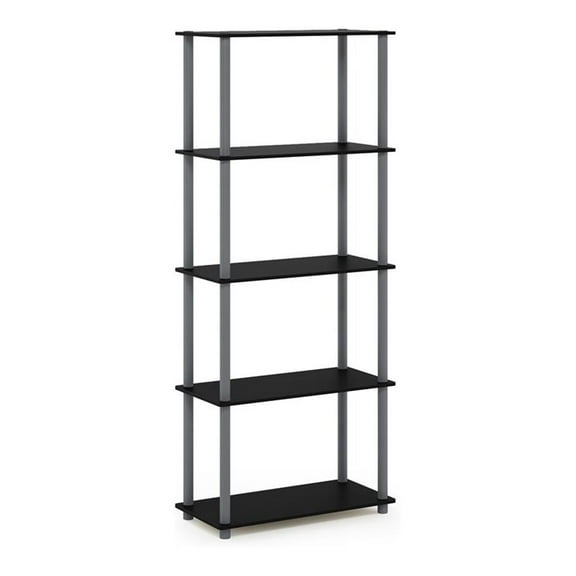 Pemberly Row Turn-N-Tube Engineered Wood 5-Tier Shelf Display Rack in Black/Gray