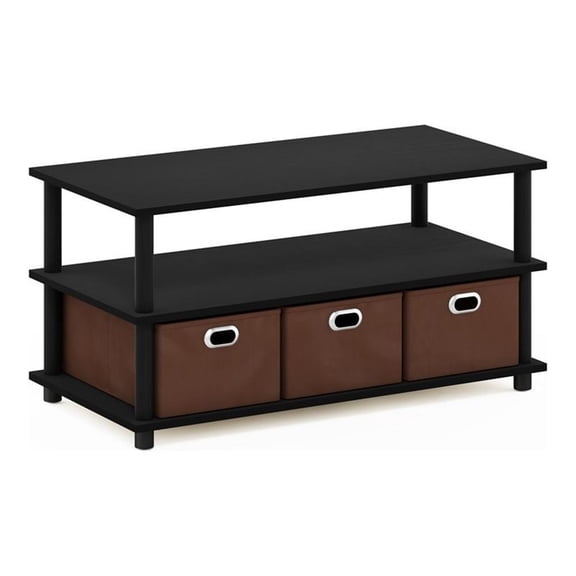 Pemberly Row Turn-N-Tube Engineered Wood Coffee Table in Black Oak/Brown