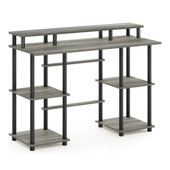 Pemberly Row Turn-N-Tube Engineered Wood Computer Desk in French Oak Gray/Black