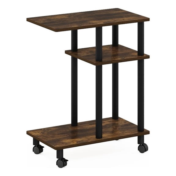 Pemberly Row Turn-N-Tube U-shape Sofa Side Table with Casters - Amber Pine/Black