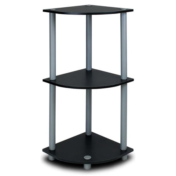 Pemberly Row Turn-N-Tube Wood 3-Tier Corner Display Rack in Black/Gray