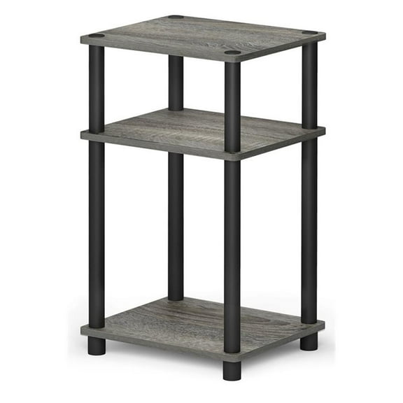 Pemberly Row Turn-N-Tube Wood 3-Tier End Table in French Oak Gray/Black