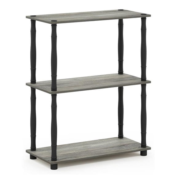 Pemberly Row Turn-N-Tube Wood 3-Tier Shelf Display Rack in French Oak Gray/Black