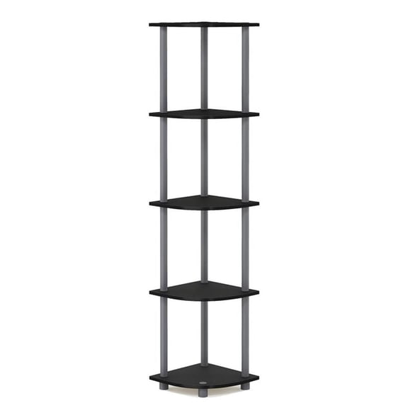 Pemberly Row Turn-N-Tube Wood 5 Tier Corner Display Rack in Black/Gray