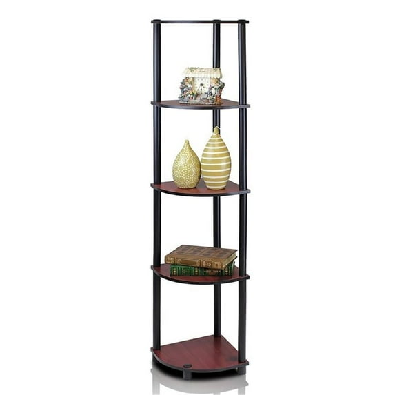 Pemberly Row Turn-N-Tube Wood 5 Tier Corner Display Rack in Dark Cherry/Black