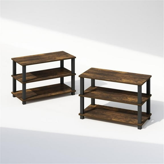 Pemberly Row Turn-S-Tube 3-Tier Stackable Shoe Rack in Amber Pine Set of 2