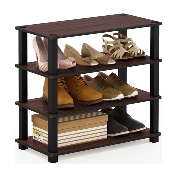 Pemberly Row Turn-S-Tube Engineered Wood 4-Tier Shoe Rack in Dark Cherry/Black