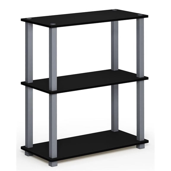 Pemberly Row Turn-S-Tube Wood 3-Tier Compact Shelf Display Rack in Black/Gray