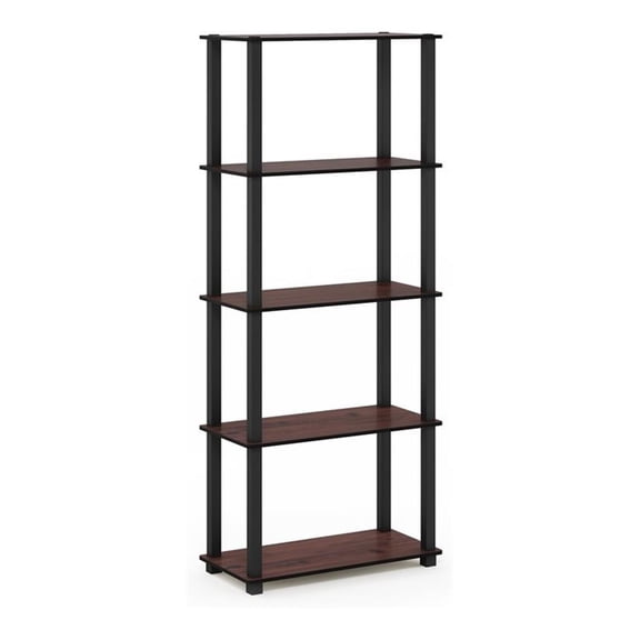 Pemberly Row Turn-S-Tube Wood 5-Tier Shelf Display Rack in Cherry/Black