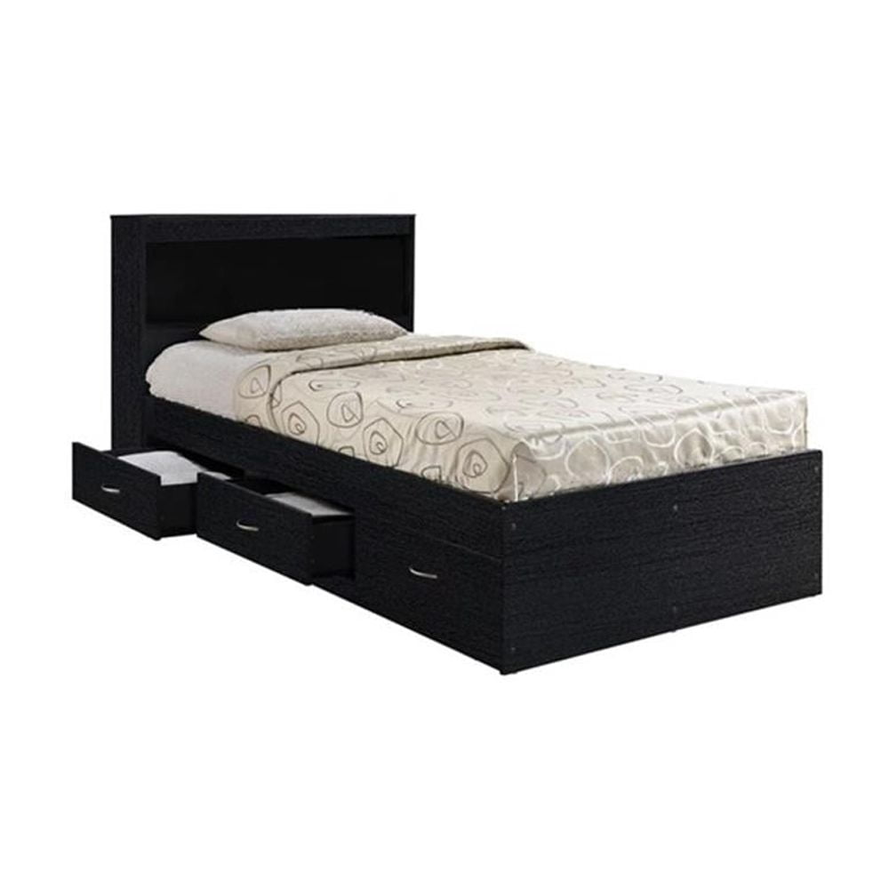 Pemberly Row Twin Captain Storage Bed with 3 Drawers in Black