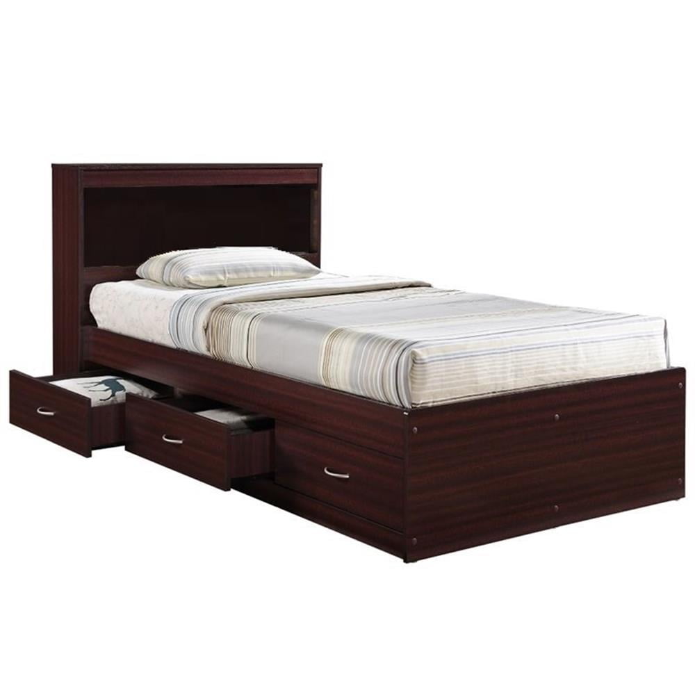 Pemberley Row Engineered Wood Mahogany Twin Captain Storage Bed with 3 Drawers 84.5" Unassembled
