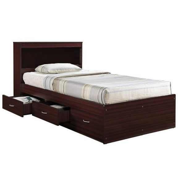 Pemberley Row Engineered Wood Mahogany Twin Captain Storage Bed with 3 Drawers 84.5" Unassembled