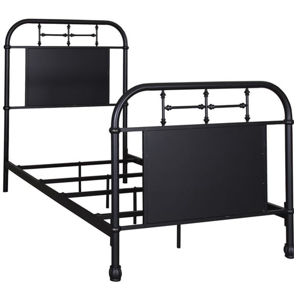 Pemberly Row Twin Metal Bed with Spindles in Antique Black Finish