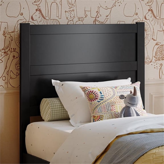 Pemberly Row Twin Mid-Century Panel Solid Wood Headboard in Black