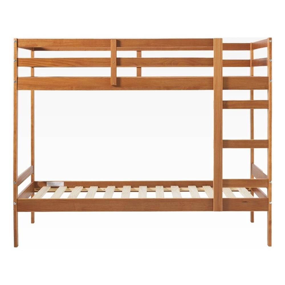 Pemberly Row Twin Over Twin Simple Solid Wood Bunk Bed - Caramel ...