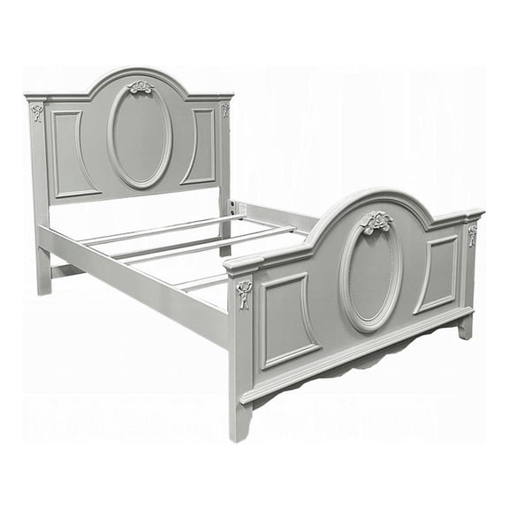 Pemberly Row Twin Size Bed Arch Headboard Rope Molding with Floral Motifs Gray