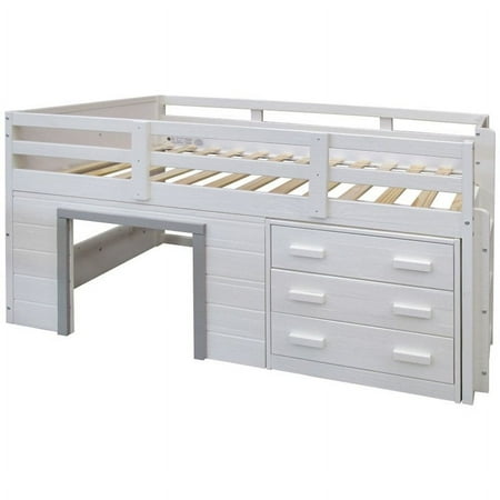 Pemberly Row Twin Solid Wood Low Loft Bed in White and Gray Finish