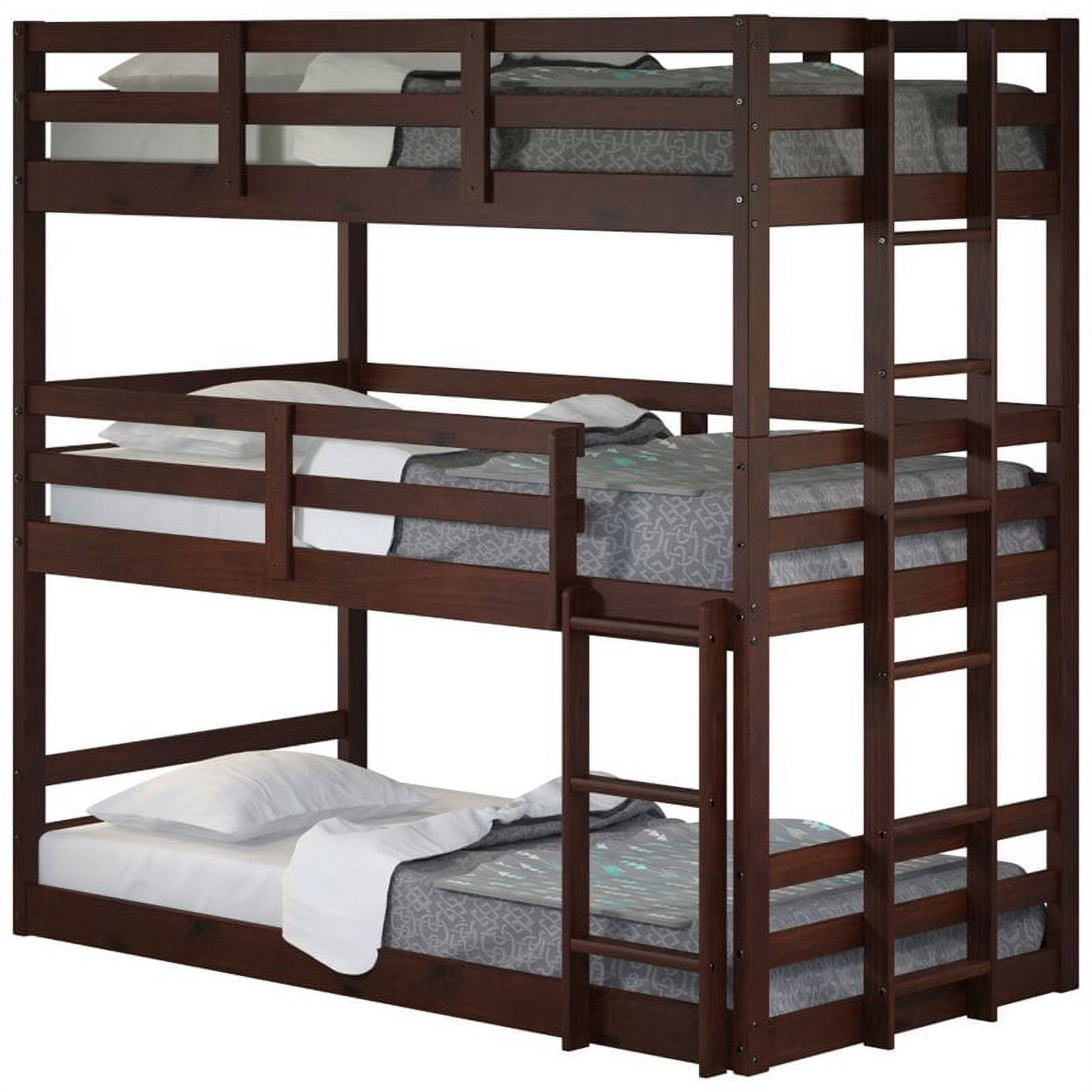 Pemberly Row Twin Solid Wood Triple Bunk Bed in Cappuccino Finish ...