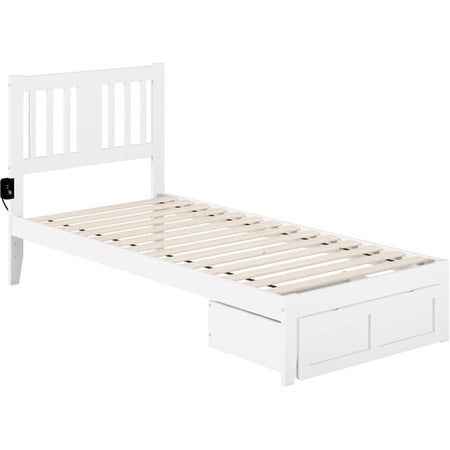 Pemberly Row Twin XL Foot Storage Bed with USB Charger in White
