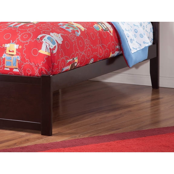Pemberly Row Twin XL Platform Bed with Footboard & Twin XL Trundle in Espresso