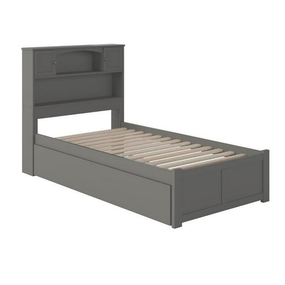 Pemberly Row Twin XL Solid Wood Bed with Twin XL Trundle in Gray