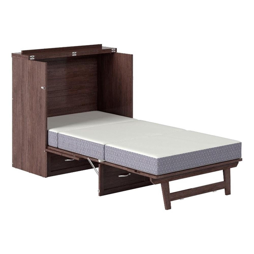 Pemberly Row Twin XL Solid Wood Murphy Bed Chest with Mattress Burnt Amber