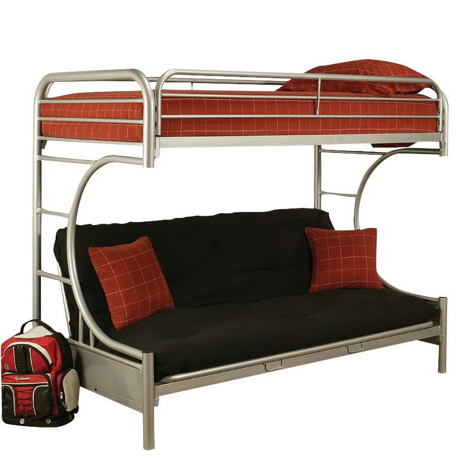 Pemberly Row Twin XL over Queen and Futon Bunk Bed in Silver