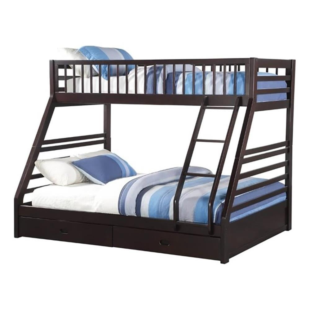 Pemberly Row Convertible Twin over Queen Bunk Bed with Drawers in ...