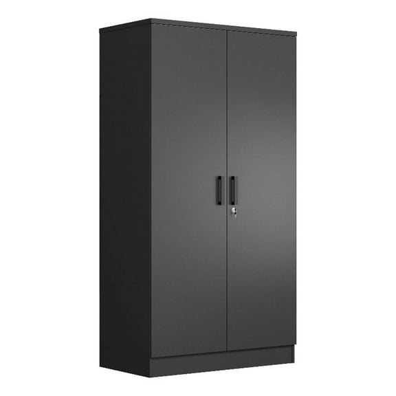 Pemberly Row Two Doors Modern Wood Armoire Wardrobe Cabinet in Black