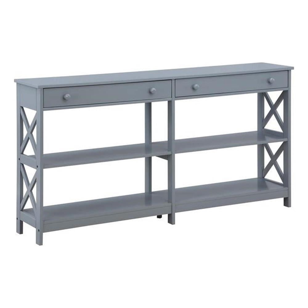 Pemberly Row Two-Drawer 60-inch Console Table with Shelves in Gray Wood ...