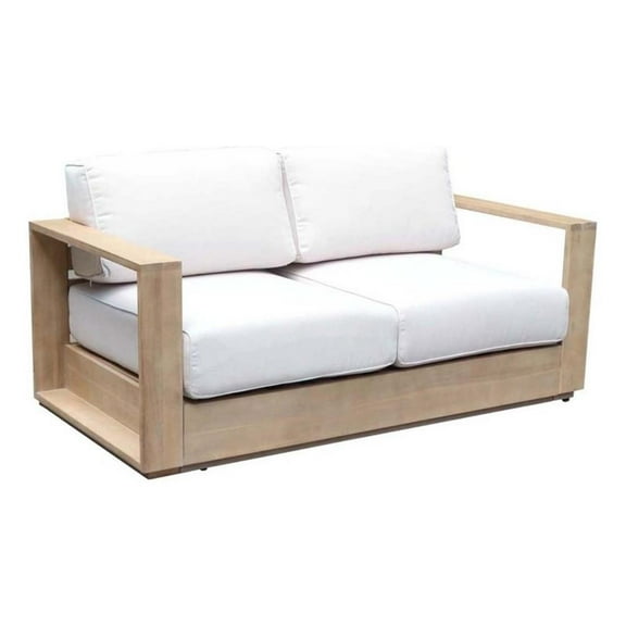 Pemberly Row Two Seater Modern Acacia Wood Sofa in Beige Finish
