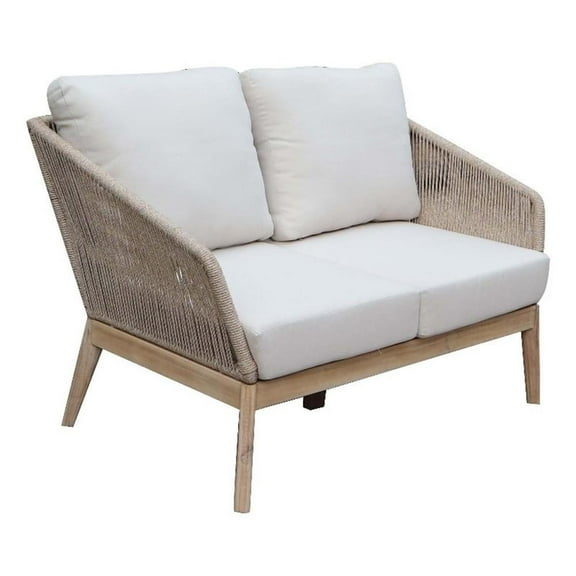 Pemberly Row Two Seater Modern Acacia Wood Sofa in Beige Finish